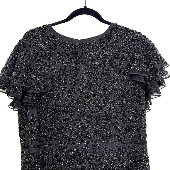 Mac Duggal $598 Black Beaded Embellished Long Maxi Dress Formal Gown 12 NEW - Picture 7 of 10